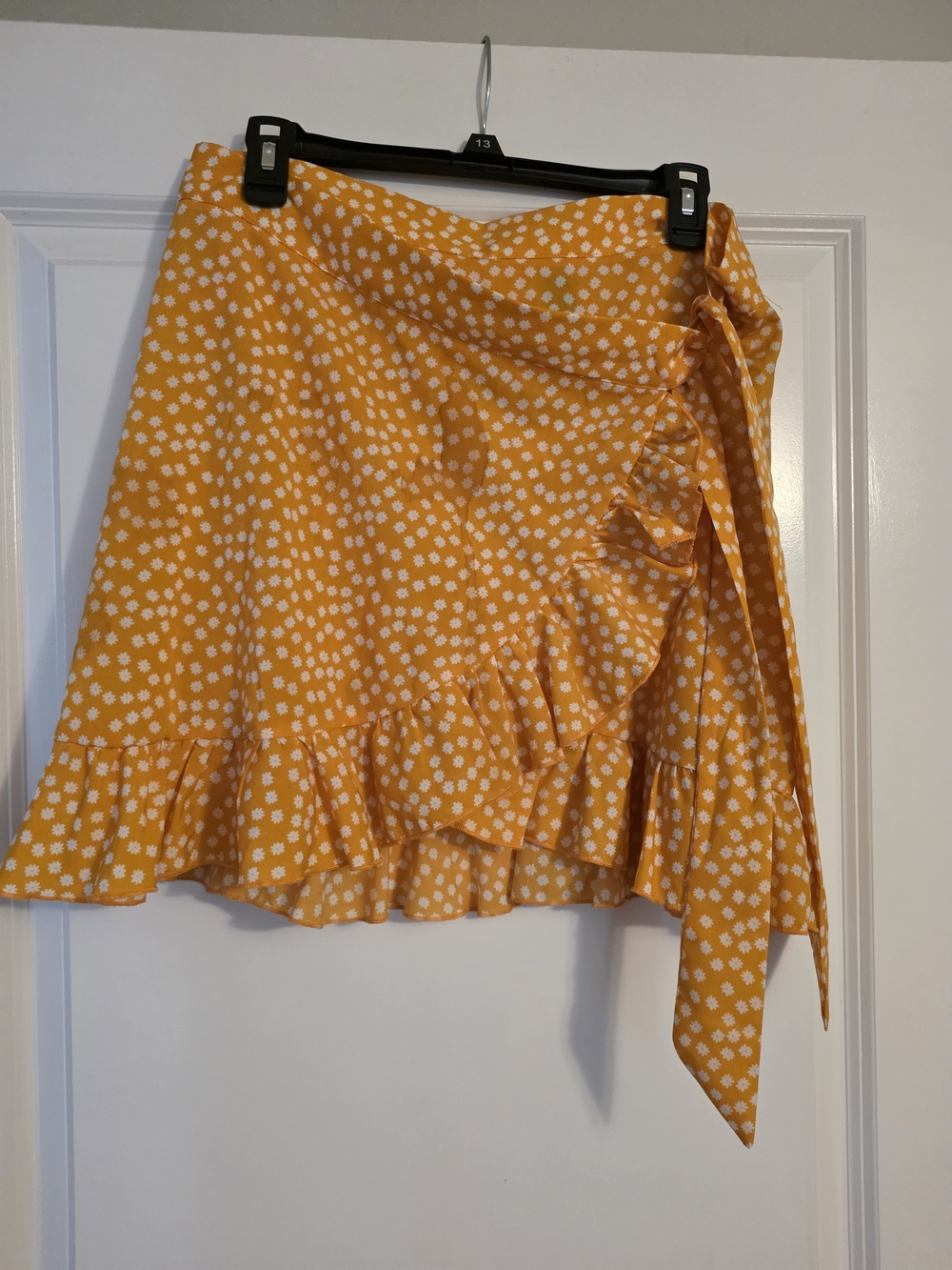 SHEIN Yellow Floral Ruffle Wrap Skirt